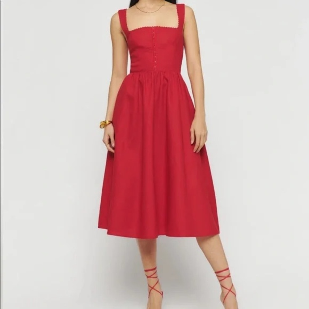 Reformation Red Tagliatelle Linen Dress